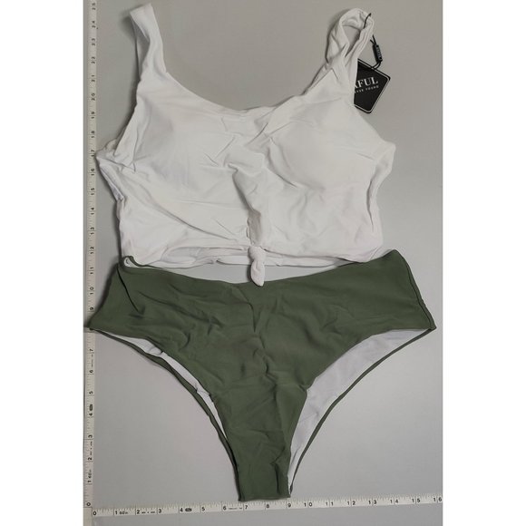 NWT ZAFUL Large Tankini High Waist White and Green bikini set - Picture 1 of 6